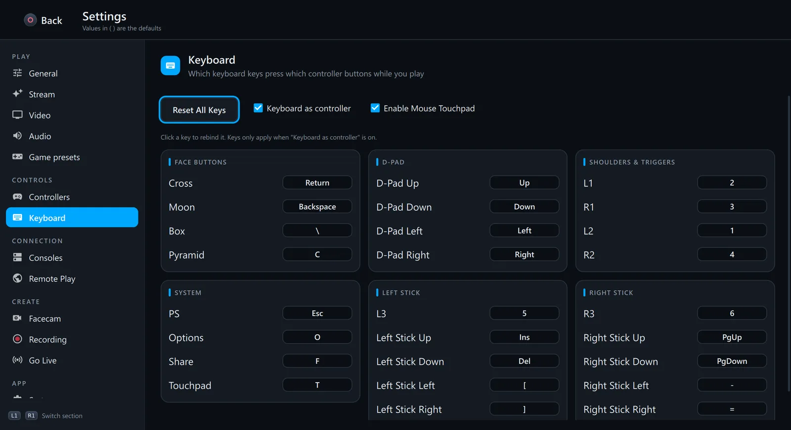 Settings: Keyboard