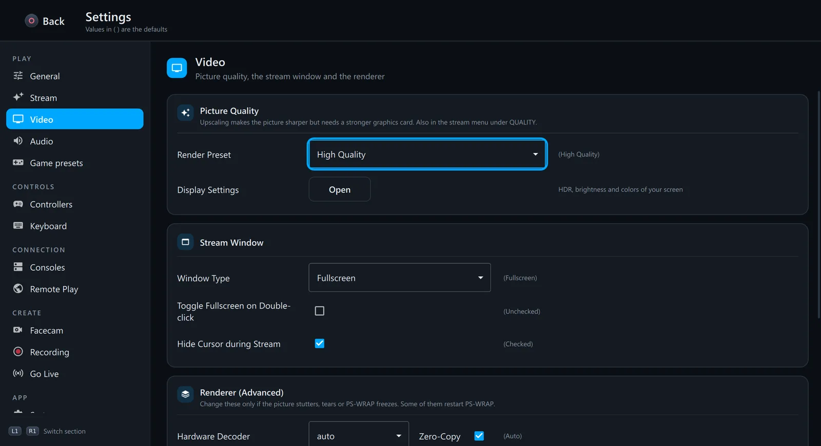 Settings: Video