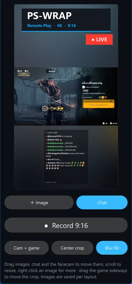 The vertical 9:16 window in Blur fill layout